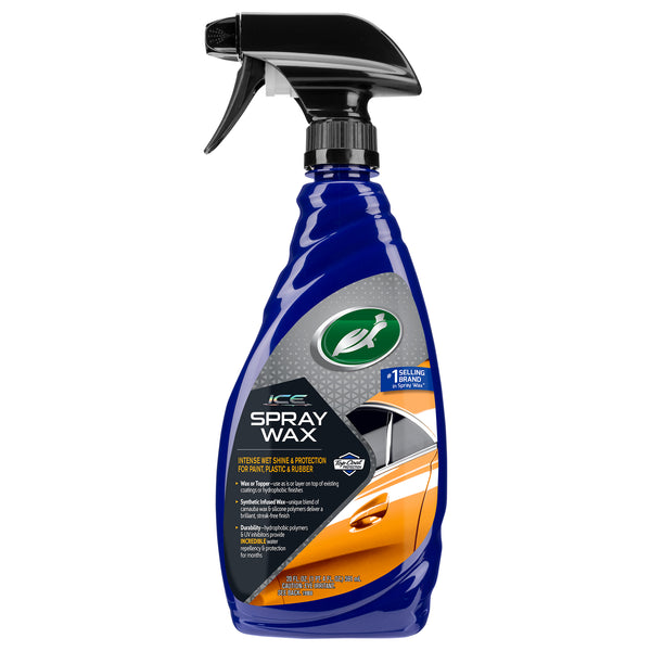 Turtle Wax ICE Spray Wax provides shine and protection for car paint, plastic, and rubber. It is residue-free.