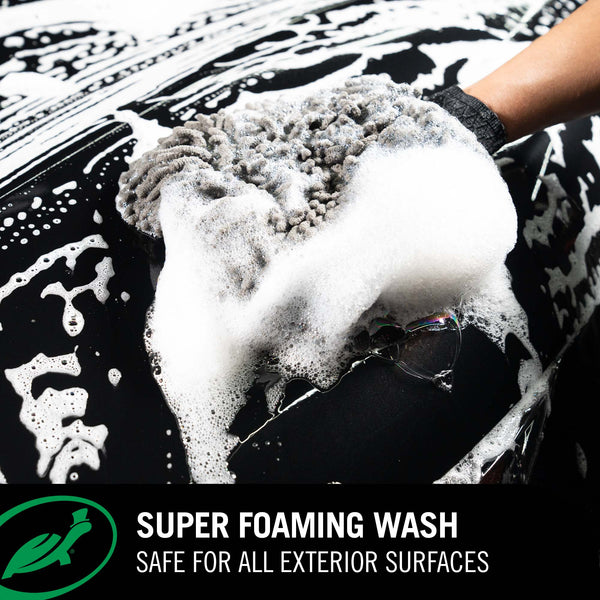 Super-foaming formula creates a thick, fluffy barrier that helps prevent scratches and swirls on the surface