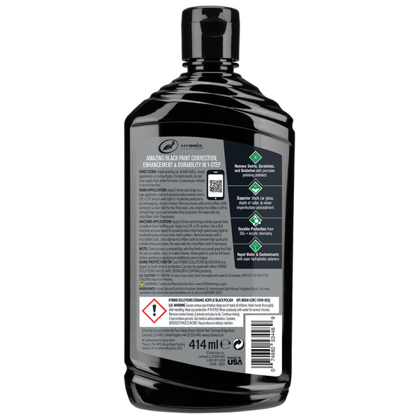 Turtle Wax Hybrid Solutions Ceramic Acrylic Black Polish: car paint correction, enhancement & durability in 1 step. Made in USA.