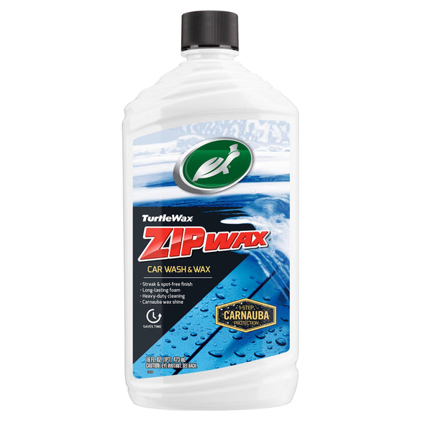 Turtle Wax Zip Wax for car washing. Carnauba protection for a streak-free, shiny finish. Easy one-step auto detailing solution.